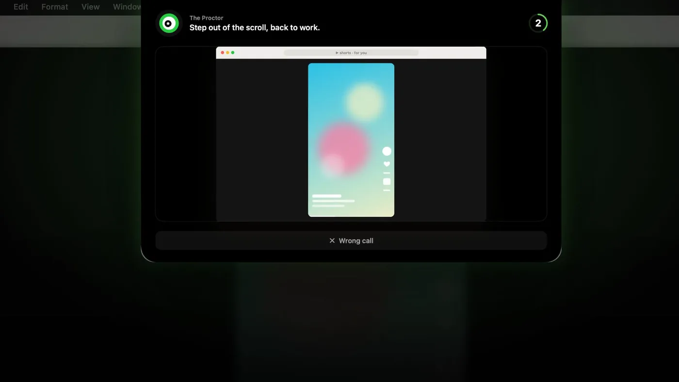 Anchor's overlay covering a video feed: Step out of the scroll, back to work.